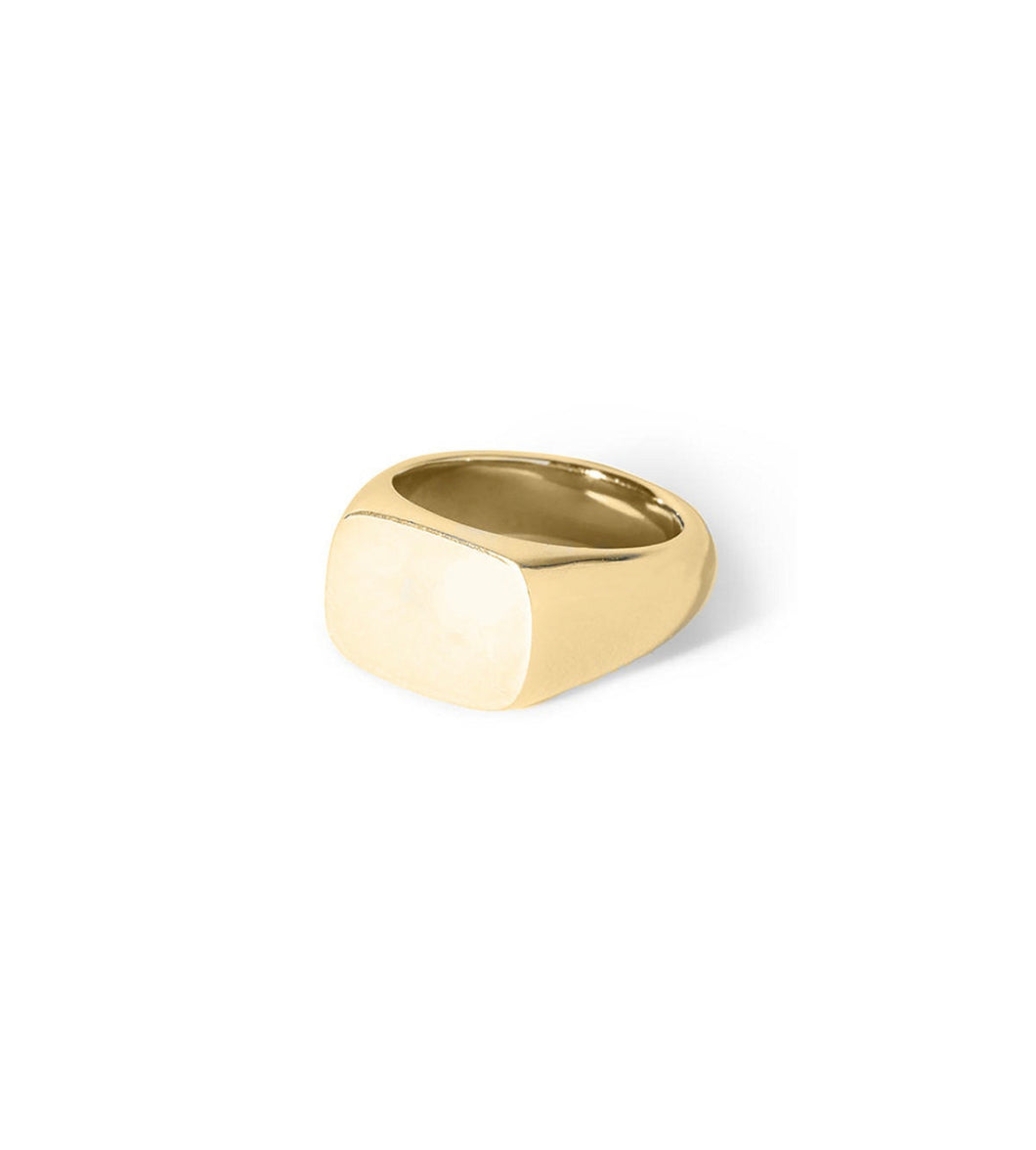Signet Solid 14k Real Yellow Gold - Step Edge Rectangle Ring - Real Gold Jewelry Ring - Simple Disc Ring