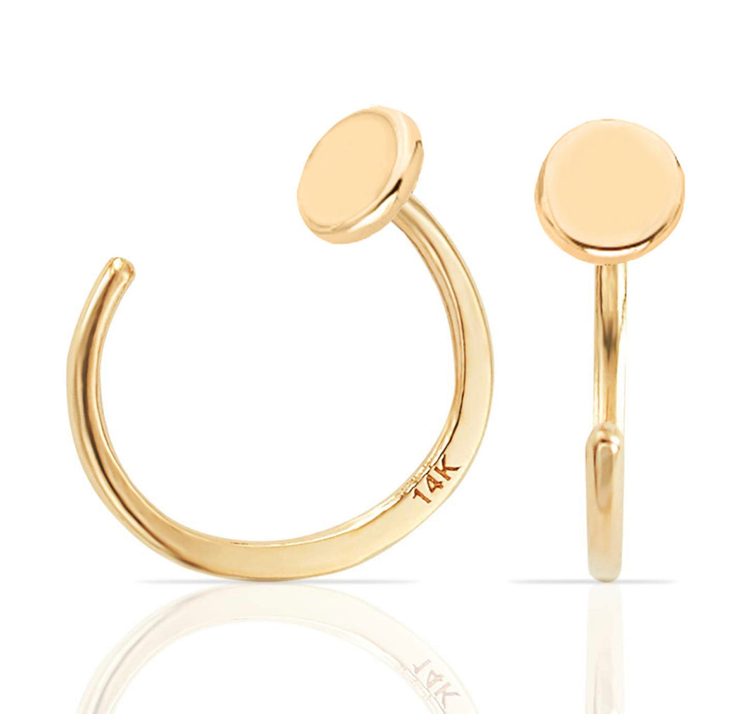 Simple Mini Slip On Huggie Cuff - Solid 14K Yellow Gold Earrings - Minimalist Real Gold Jewelry