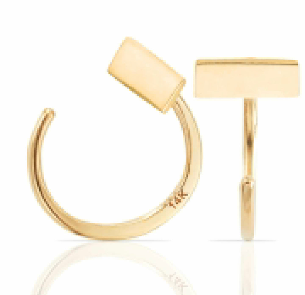 Simple Rectangle Mini Slip On Huggie Cuff - Solid 14K Yellow Gold Earrings - Dainty Ear Cuff 11 mm bar