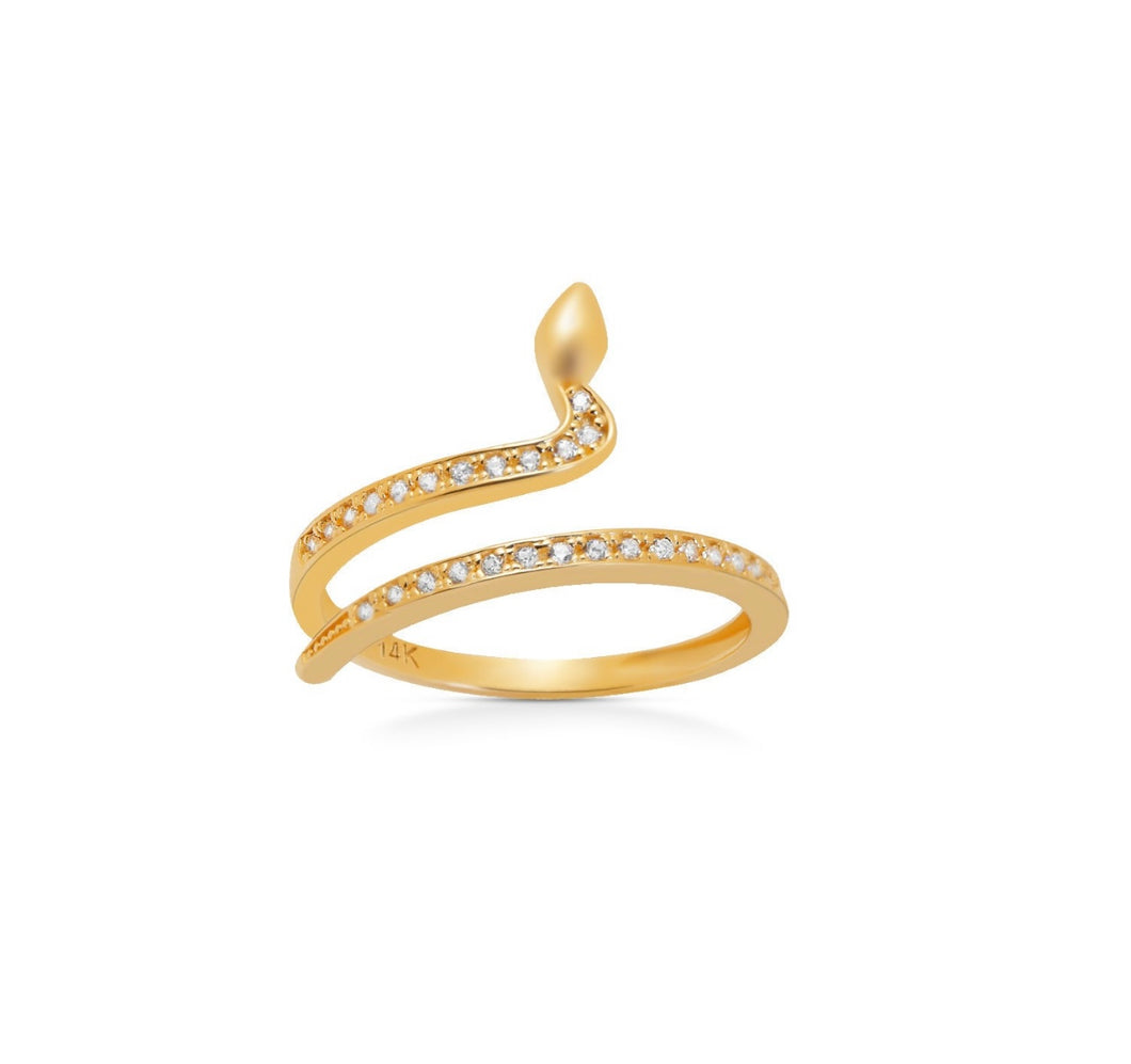 Solid 14K Gold Snake Ring - Adjustable Gold Snake Ring - Open Serpent Ring - Stacking Animal ring