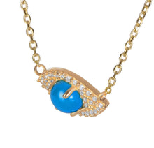 Load image into Gallery viewer, Solid 14k Yellow Gold Diamond Evil Eye Necklace - 14k Turquoise Gold Necklace - Diamond Necklace - Good Luck Necklace - Evil Eye Diamond
