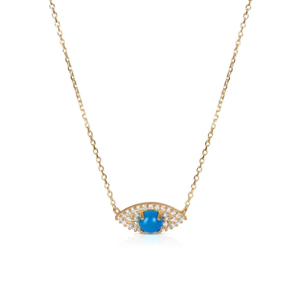 Solid 14k Yellow Gold Diamond Evil Eye Necklace - 14k Turquoise Gold Necklace - Diamond Necklace - Good Luck Necklace - Evil Eye Diamond