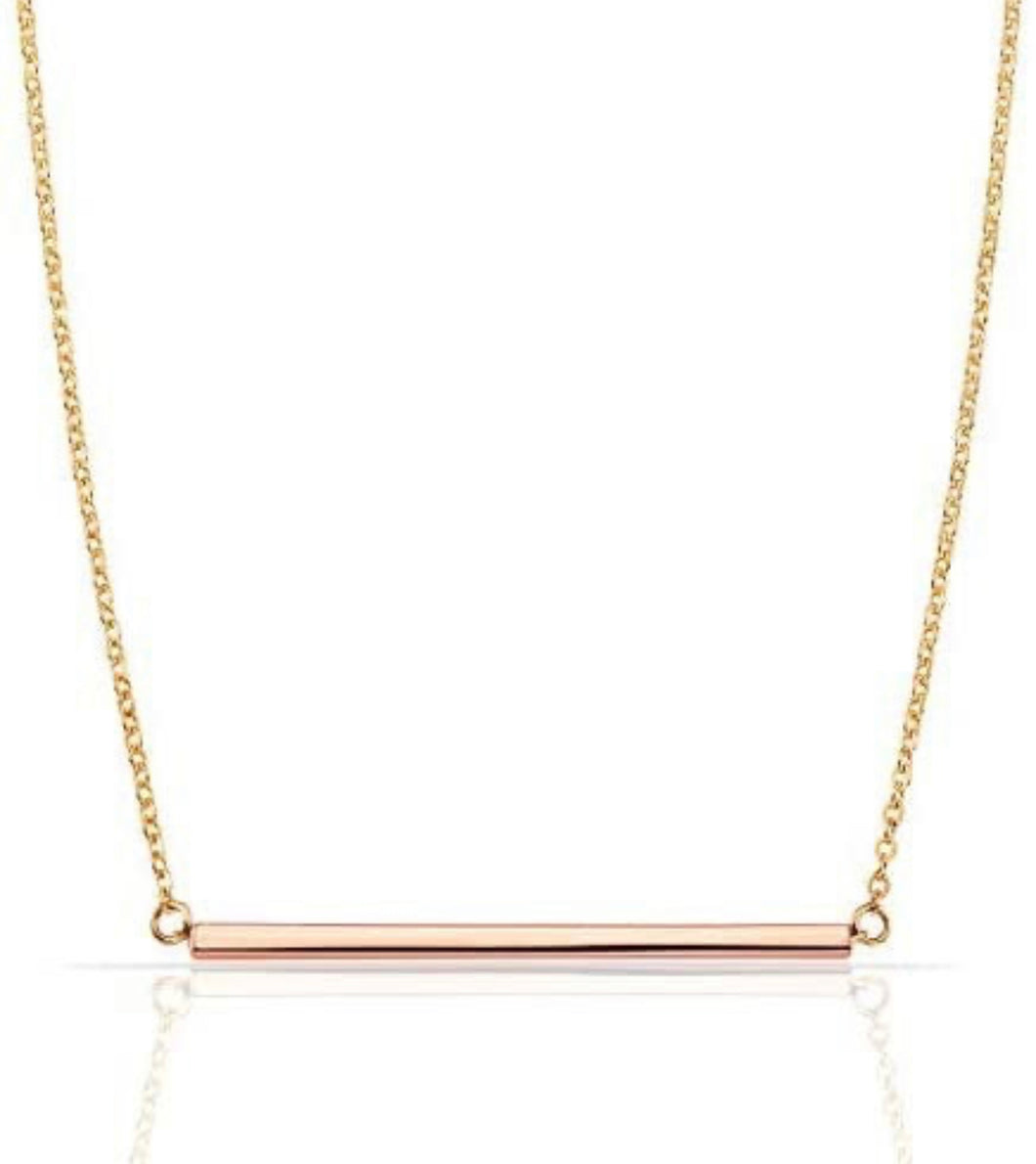 Solid 14k Gold Bar Necklace - Horizontal Geometric Bar Pendant - Cubic Zirconia Elegant Pendant