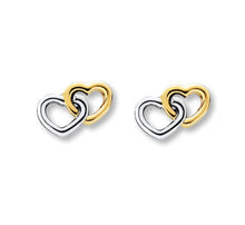 Load image into Gallery viewer, Solid 14k Gold Double Heart Stud - Yellow/White Minimalistic Love Earring - Heart in Heart Every Day Earring - 6mm 12mm Push Back
