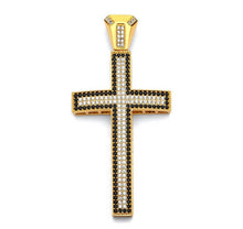 Load image into Gallery viewer, Onyx Cross Solid 14k Gold CZ Diamond Necklace - Yellow Religious Pendant - Extra large Cubic Zirconia Baptism Gift -Diamond Crucifix Necklace
