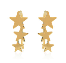Load image into Gallery viewer, Solid 14k Gold Star Earring - Real Gold Charm Celestial 20mm 6mm - Dainty Hand Made Ear Wire Earrings

