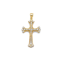 Load image into Gallery viewer, Arch CZ Diamond Religious Pendant - Solid 14k Yellow Gold Cross Necklace - Cubic Zirconia Baptism Gift-White Diamond Crucifix Necklace

