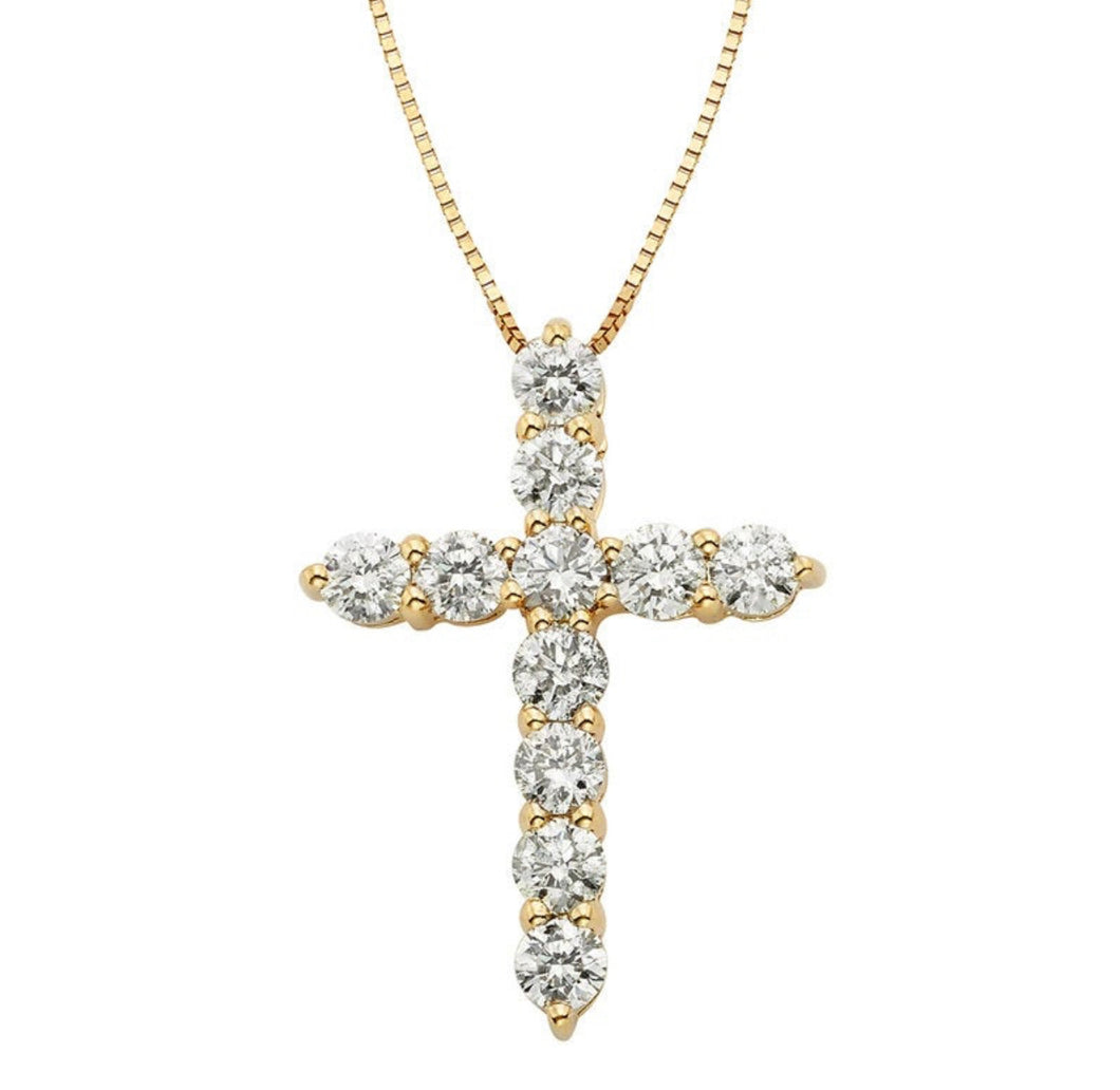 Solid 14k Yellow Gold Diamond Necklace - Tiny Cross Religious Pendant - White Diamond Baptism Gift - Crucifix Necklace