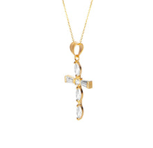 Load image into Gallery viewer, Solid 14k Yellow Gold Diamond Cross Necklace - Diamond Religious Cross Pendant - Gold Cross Gift - White Diamond 14k Gold Cross Necklace
