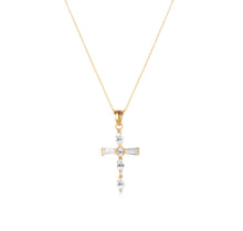 Load image into Gallery viewer, Solid 14k Yellow Gold Diamond Cross Necklace - Diamond Religious Cross Pendant - Gold Cross Gift - White Diamond 14k Gold Cross Necklace
