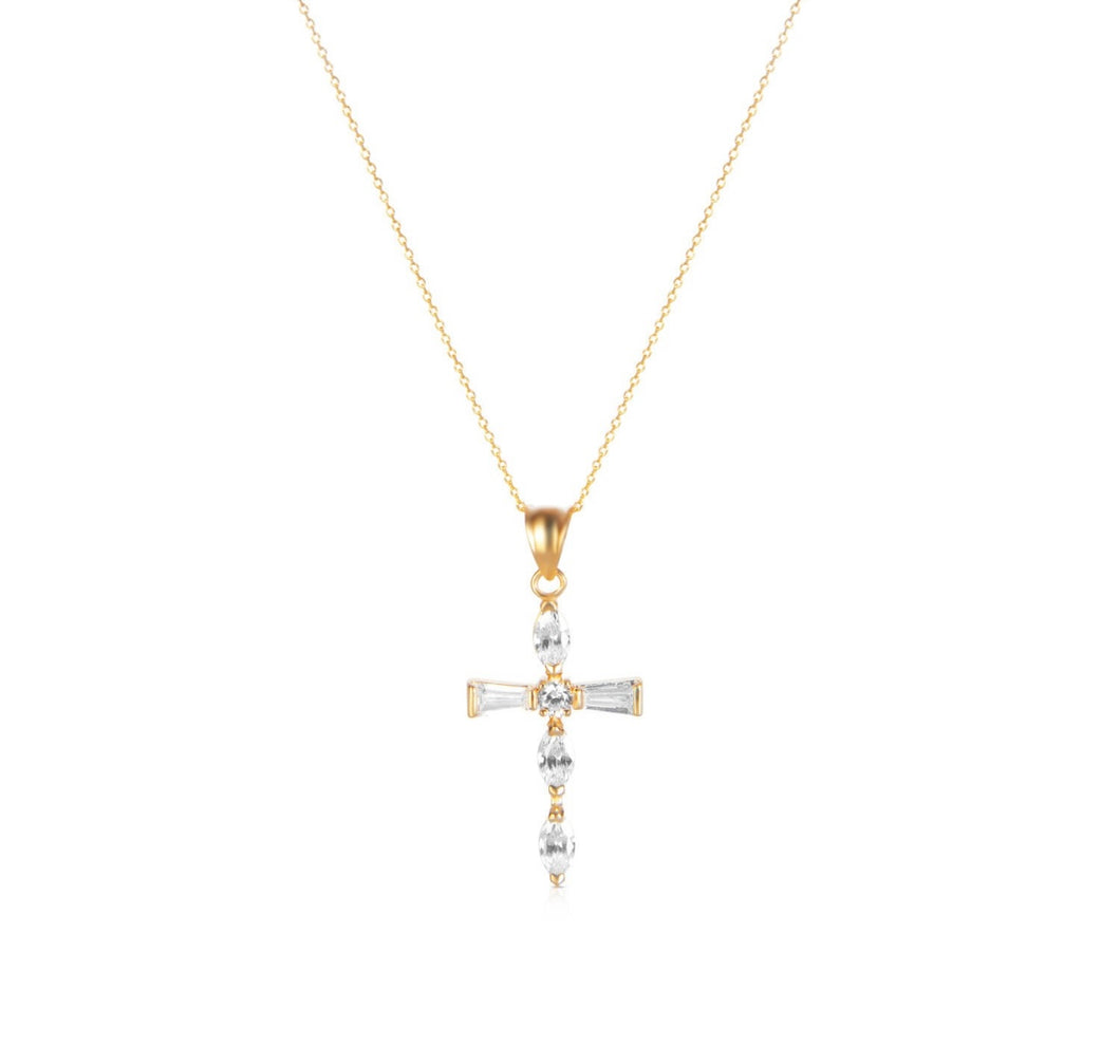 Solid 14k Yellow Gold Diamond Cross Necklace - Diamond Religious Cross Pendant - Gold Cross Gift - White Diamond 14k Gold Cross Necklace