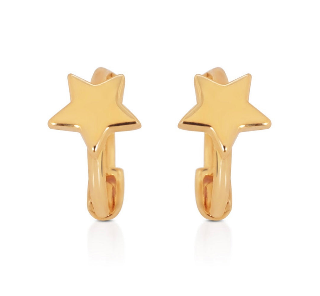 Solid 14k Yellow Gold Heart Tragus Earring - Cartilage Latch back Hoop - Rook Piercing 3mm 6mm - Gold Star Celestial Earrings