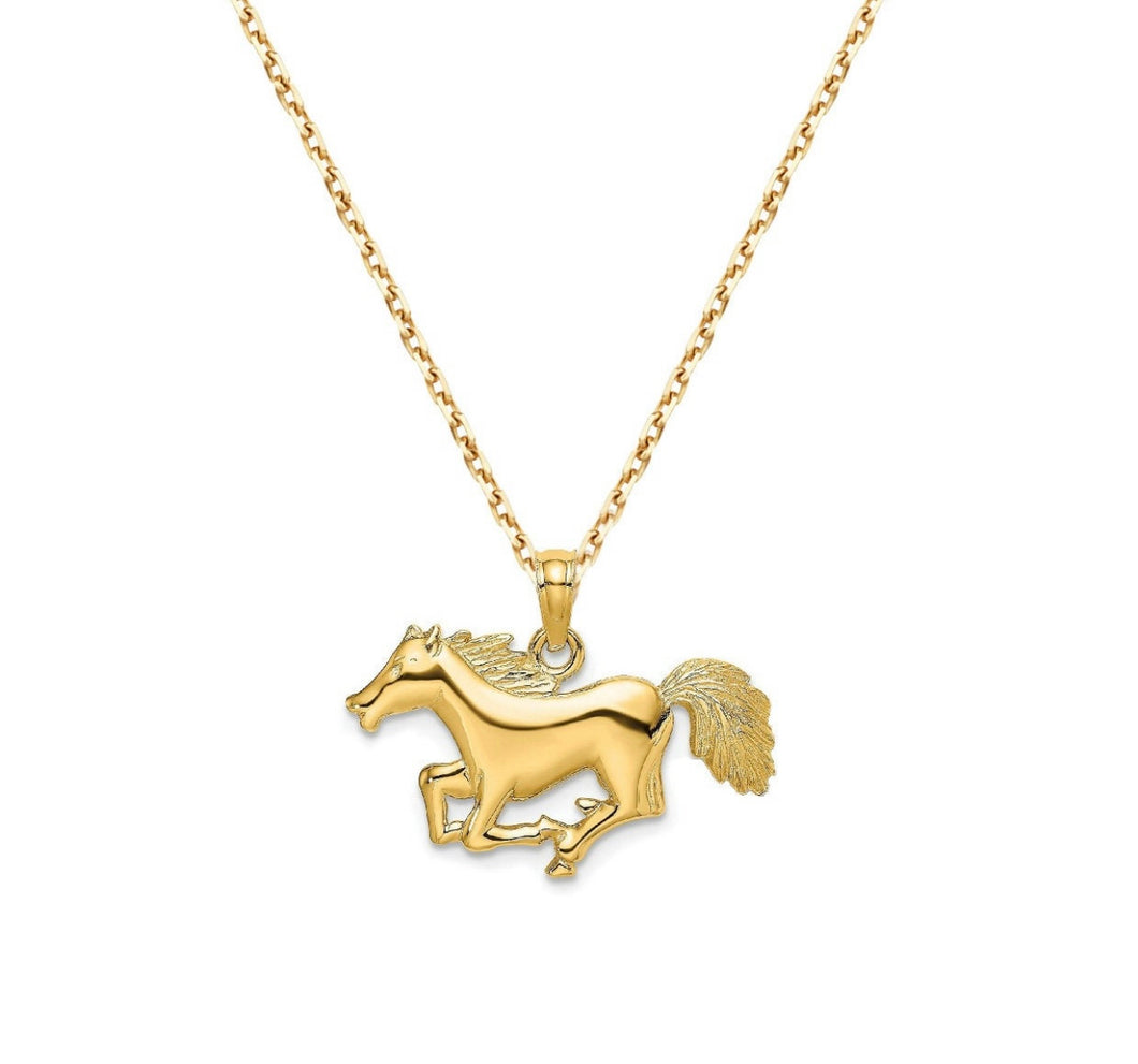 Solid 14k Yellow Gold Horse Necklace - Animal Charm Pendant - High quality Unique Necklace - 14k Gold Horse Necklace