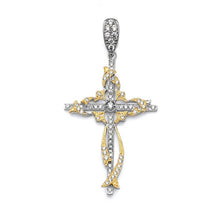 Load image into Gallery viewer, Solid 14k Yellow Gold Jesus Cross Necklace -Two Tone CZ Diamond Religious Pendant -Extra Large Baptism Gift - White Diamond Crucifix Necklace
