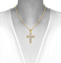 Load image into Gallery viewer, Solid 14k Yellow Gold Jesus Cross Necklace - Elegant CZ Diamond Religious Pendant - Extra Large Baptism Gift -White Diamond Crucifix Pendant
