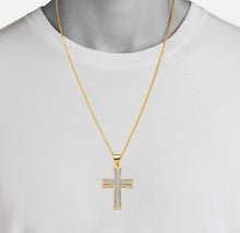 Load image into Gallery viewer, Solid 14k Yellow Gold Jesus Cross Necklace - Elegant CZ Diamond Religious Pendant - Extra Large Baptism Gift -White Diamond Crucifix Pendant
