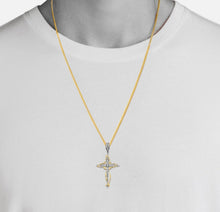 Load image into Gallery viewer, Solid 14k Yellow Gold Jesus Cross Necklace -Two Tone CZ Diamond Religious Pendant -Extra Large Baptism Gift - White Diamond Crucifix Necklace
