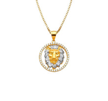 Load image into Gallery viewer, Solid 14k Yellow Gold Lion Head Men&#39;s Pendant - CZ Diamond Around African King Lion - Wild Animal 3D Necklace - Leo Crown 40/30 mm
