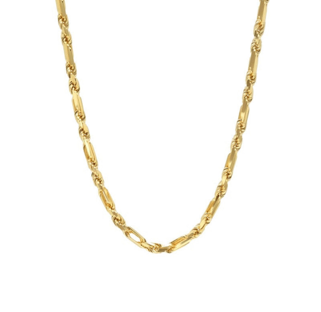 Solid 14k Yellow Gold Milano Chain - Figaro Rope Chain Necklace - Solid 14k Yellow Gold Figarope Necklace Chain