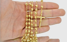 Load image into Gallery viewer, Solid 14k Yellow Gold Necklace 26&quot;, 32&quot; - Virgin Mary Jesus Cross 4 mm Pendant - Gold Rosary Beads
