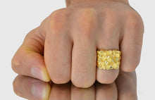 Load image into Gallery viewer, Solid 14k Yellow Gold Nugget Ring - Men&#39;s Geniune Nugget Square Ring - Real Gold Modern Ring
