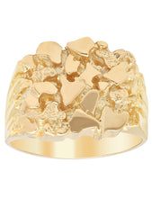 Load image into Gallery viewer, Solid 14k Yellow Gold Nugget Ring - Men&#39;s Geniune Nugget Square Ring - Real Gold Modern Ring
