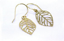 Load image into Gallery viewer, Solid 14k Yellow Gold Openwork Leaf Drop Earrings - Real Gold Tree Earrings Jewelry
