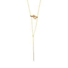 Load image into Gallery viewer, Solid 14k Yellow Gold T Bar Necklace - Circle T Bar Drop Pendant - Elegant Vertical Bar Necklace - Horizontal Bar pendant
