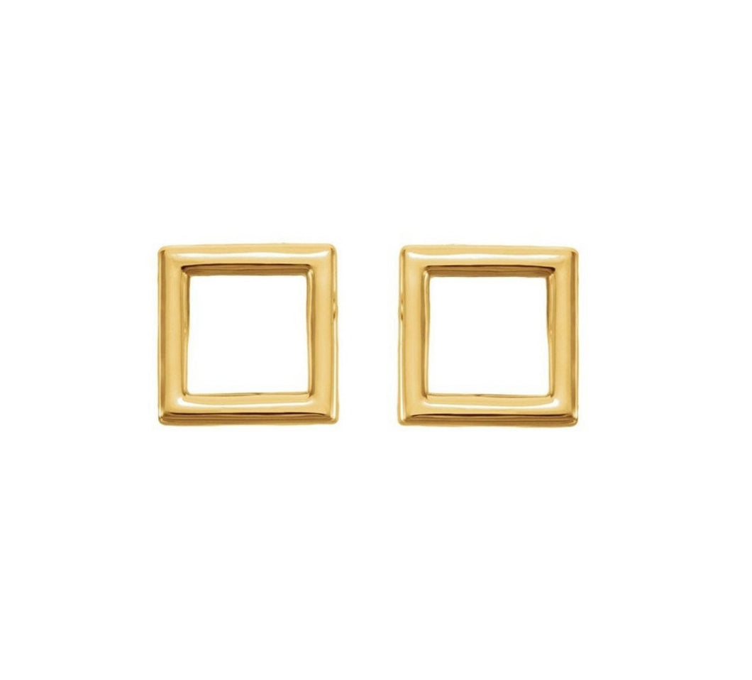 Solid 14k Yellow Hollow Stud Earring - Open Square Push Back Stud - Geometric Cartilage Tragus 7mm - Dainty Elegant Cartilage