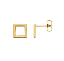 Load image into Gallery viewer, Solid 14k Yellow Hollow Stud Earring - Open Square Push Back Stud - Geometric Cartilage Tragus 7mm - Dainty Elegant Cartilage

