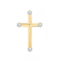Load image into Gallery viewer, Solid 14k Yellow gold Cross Pendant Necklace With CZ Diamond
