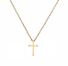 Load image into Gallery viewer, Solid 14k Yellow gold Cross Pendant Necklace With CZ Diamond
