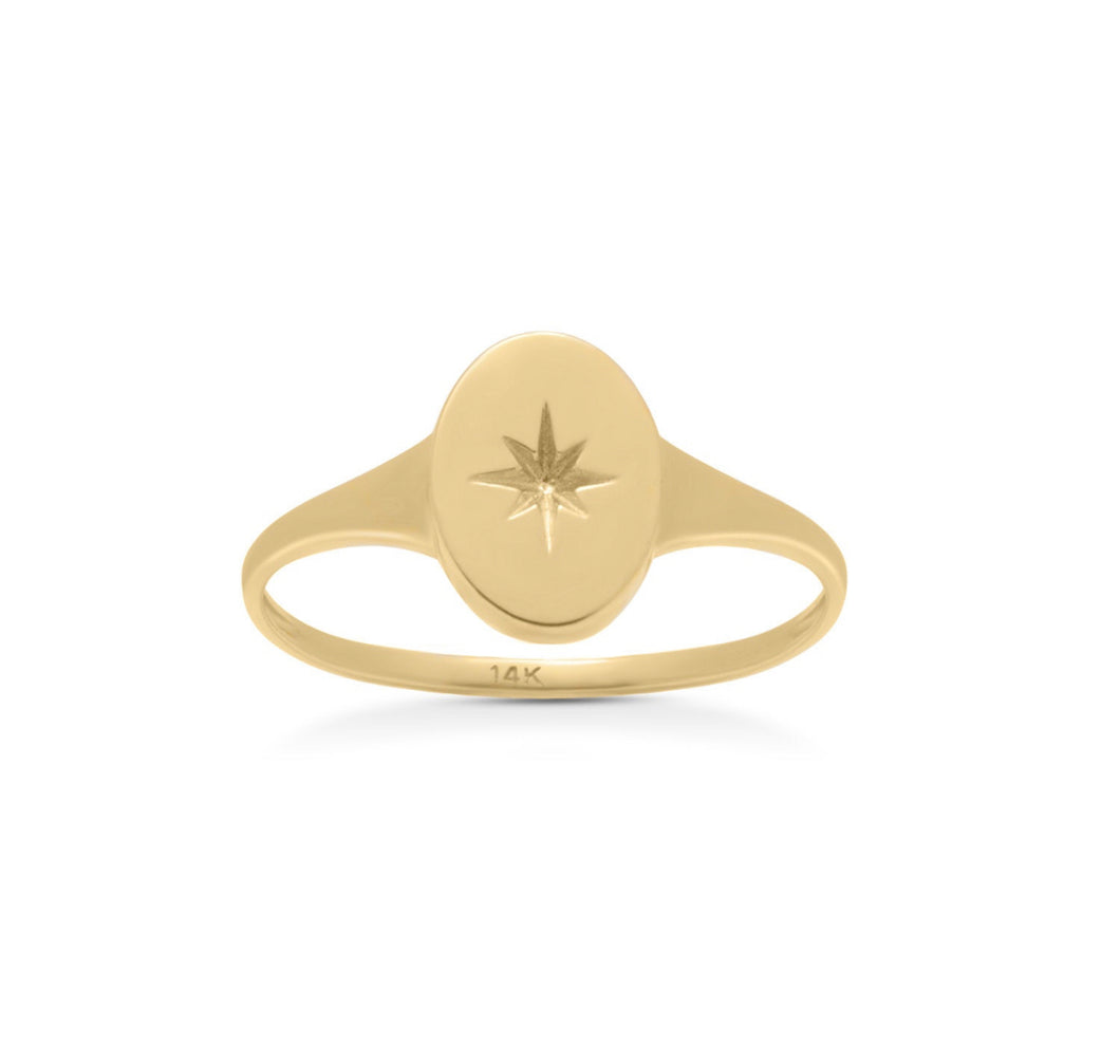 Star Solid 14k Yellow Gold Ring - Stacking Starburst Ring - Star Sign Real Gold Ring - Delicate Tiny Minimalist Disk Jewelry