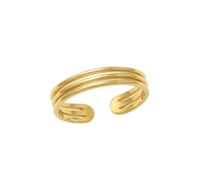 Load image into Gallery viewer, Three Band Solid 14K Yellow Gold Ring - Thick Band Adjustable Toe Ring - Stacking Triple Band Ring - 7 US size Dainty Gold ring
