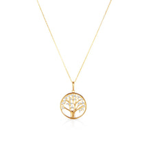 Load image into Gallery viewer, Tree Of Life Solid 14k Yellow Gold Necklace - Delicate Family Pendant - Diamond Round Tree Pendant - Good Luck Jewelry
