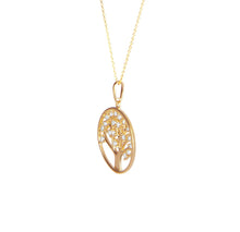 Load image into Gallery viewer, Tree Of Life Solid 14k Yellow Gold Necklace - Delicate Family Pendant - Diamond Round Tree Pendant - Good Luck Jewelry

