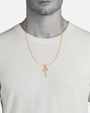 Load image into Gallery viewer, Tricolor 14K Solid Rose Gold Pendant - Unisex Love Pendant - Red Flower CZ Necklace - Anniversary white Necklace - 17 mm 37 mm Yellow Chain
