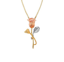 Load image into Gallery viewer, Tricolor 14K Solid Rose Gold Pendant - Unisex Love Pendant - Red Flower CZ Necklace - Anniversary white Necklace - 17 mm 37 mm Yellow Chain

