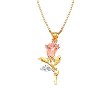 Load image into Gallery viewer, Trinity 14K Solid Rose Gold Pendant - Women Girl Love Pendant - Red Flower CZ Necklace - Anniversary white Necklace - Charm Yellow Chain
