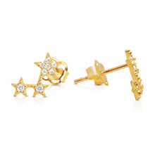 Load image into Gallery viewer, Triple Star Solid 14k Yellow Gold Diamond - Solid 14K CZ Diamond Stud - White 4mm 10mm Gold Earrings - Notthern Star Earrings Solid 14k Gold
