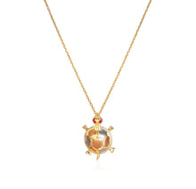 Load image into Gallery viewer, Solid 14k Yellow Gold Turtle Necklace - Good Luck Symbolic Tortoise Charm - Minimal Hawaiian Charm Necklace - Gold Rubi Eye Turtle Necklace
