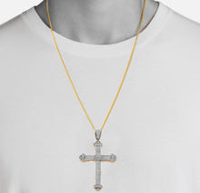 Load image into Gallery viewer, Solid 14k Yellow Gold Jesus Cross Necklace - Extra Large CZ Diamond Religious Pendant - Two Tone Baptism Gift - White Diamond Crucifix Necklace
