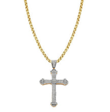 Load image into Gallery viewer, Solid 14k Yellow Gold Jesus Cross Necklace - Extra Large CZ Diamond Religious Pendant - Two Tone Baptism Gift - White Diamond Crucifix Necklace

