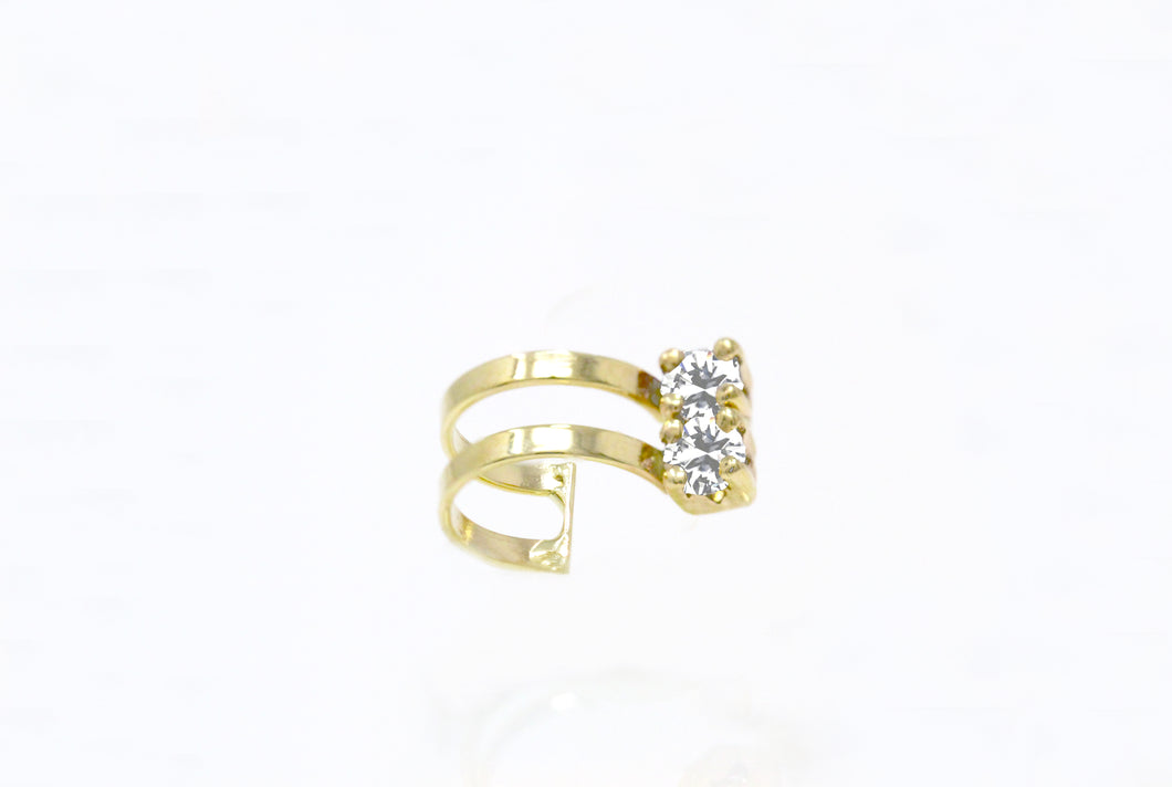 Solid 14k Yellow Gold Cuff Earring - Diamond Gemstone Cubic Zirconia Earrings - All sizes Crystal Wrap