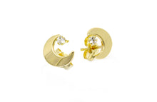 Load image into Gallery viewer, Moon and Star 14k Solid Gold Stud - Yellow White Crescent Earrings - CZ Diamond Earrings - Push Back Celestial 9-7mm - Sold By Paris
