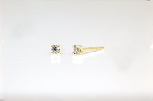 Load image into Gallery viewer, CZ Daimond Solid 14k Yellow Gold Earrings - Minimalist Dainty Basket Earrings - Push Back Tragus 4/10 mm
