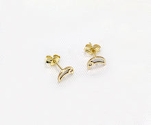 Load image into Gallery viewer, Moon 14k Real Solid Gold Stud - Yellow Dainty Crescent Earrings - Tiny CZ Diamond Earrings - Push Back Celestial 4-12 mm
