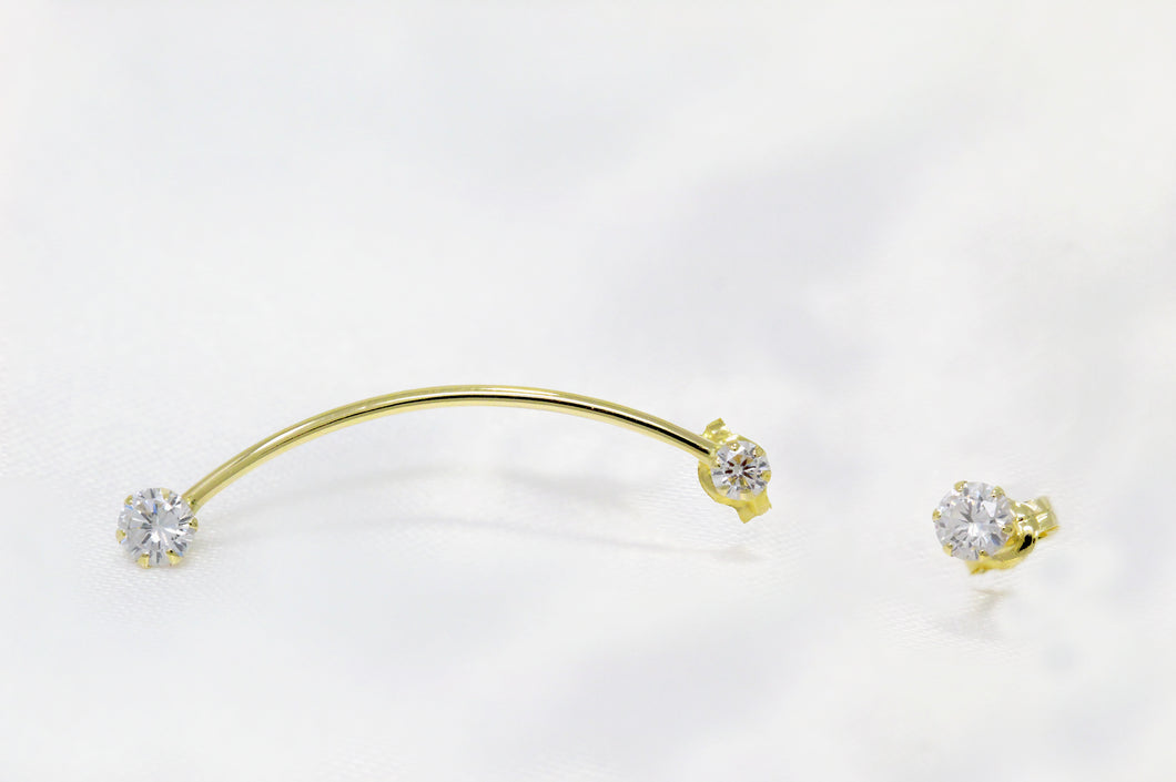 Simple 14K Solid Yellow Gold Stud Earring - Bezel Set Cuff Earring - Diamond CZ screw Back Earrings