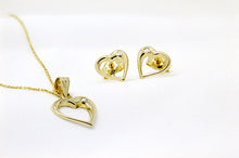 Load image into Gallery viewer, Solid 14k Yellow Gold Open Heart Necklace Earring - CZ Diamond Jewelry Set - High Quality Ladies Pendant Charm - Love Gold Jewelry Set
