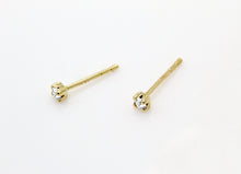 Load image into Gallery viewer, CZ Daimond Solid 14k Yellow Gold Earrings - Minimalist Dainty Basket Earrings - Push Back Tragus 4/10 mm
